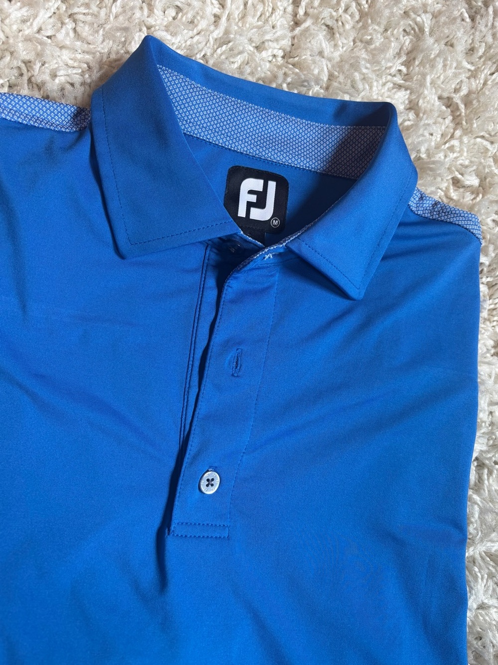 FootJoy Men's Golf Performance Polo Shirt Blue W/ Patterned Shoulder M